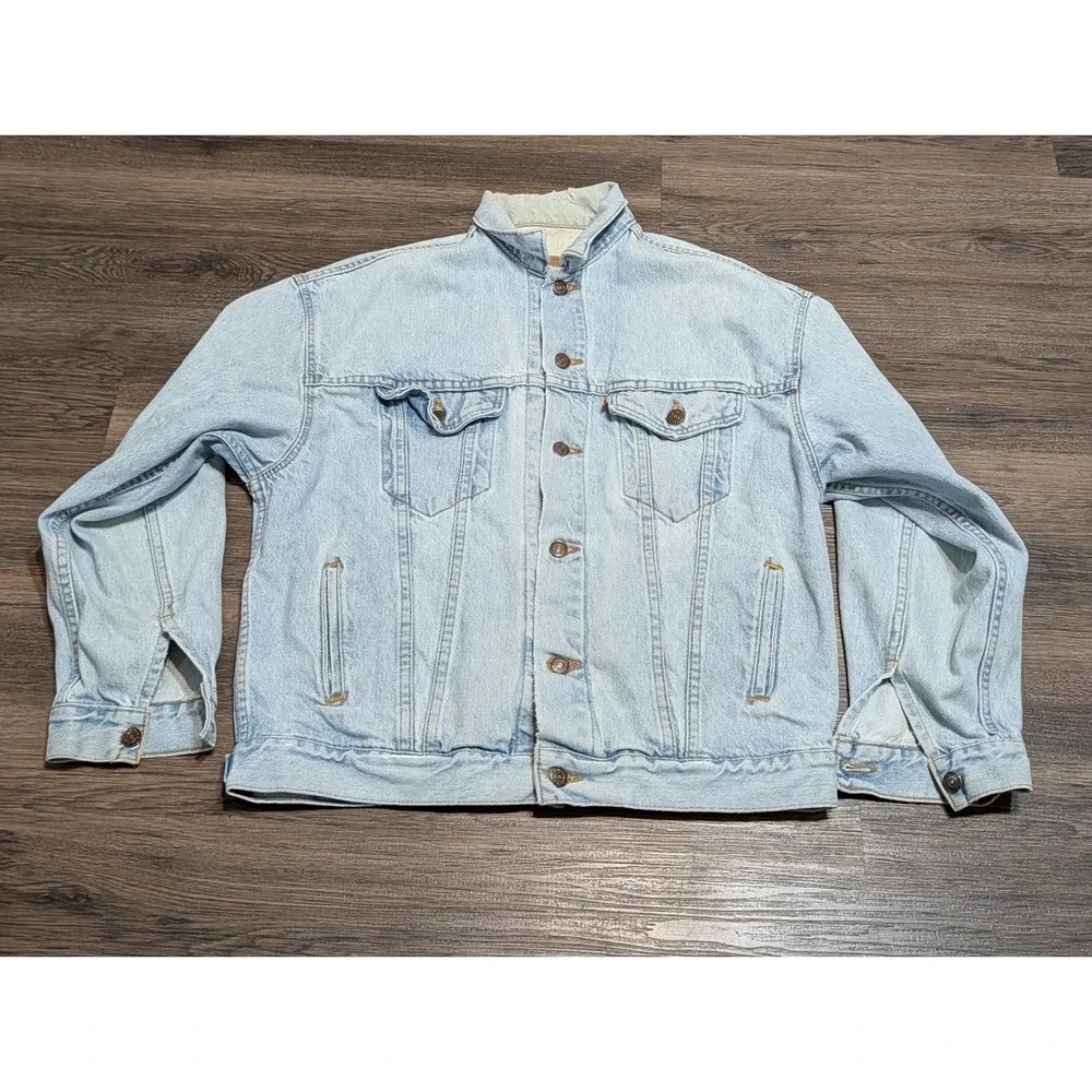 Vintage Levis 57503 Orange Tab Denim Trucker Jacket Light Wash Mens XL USA Made